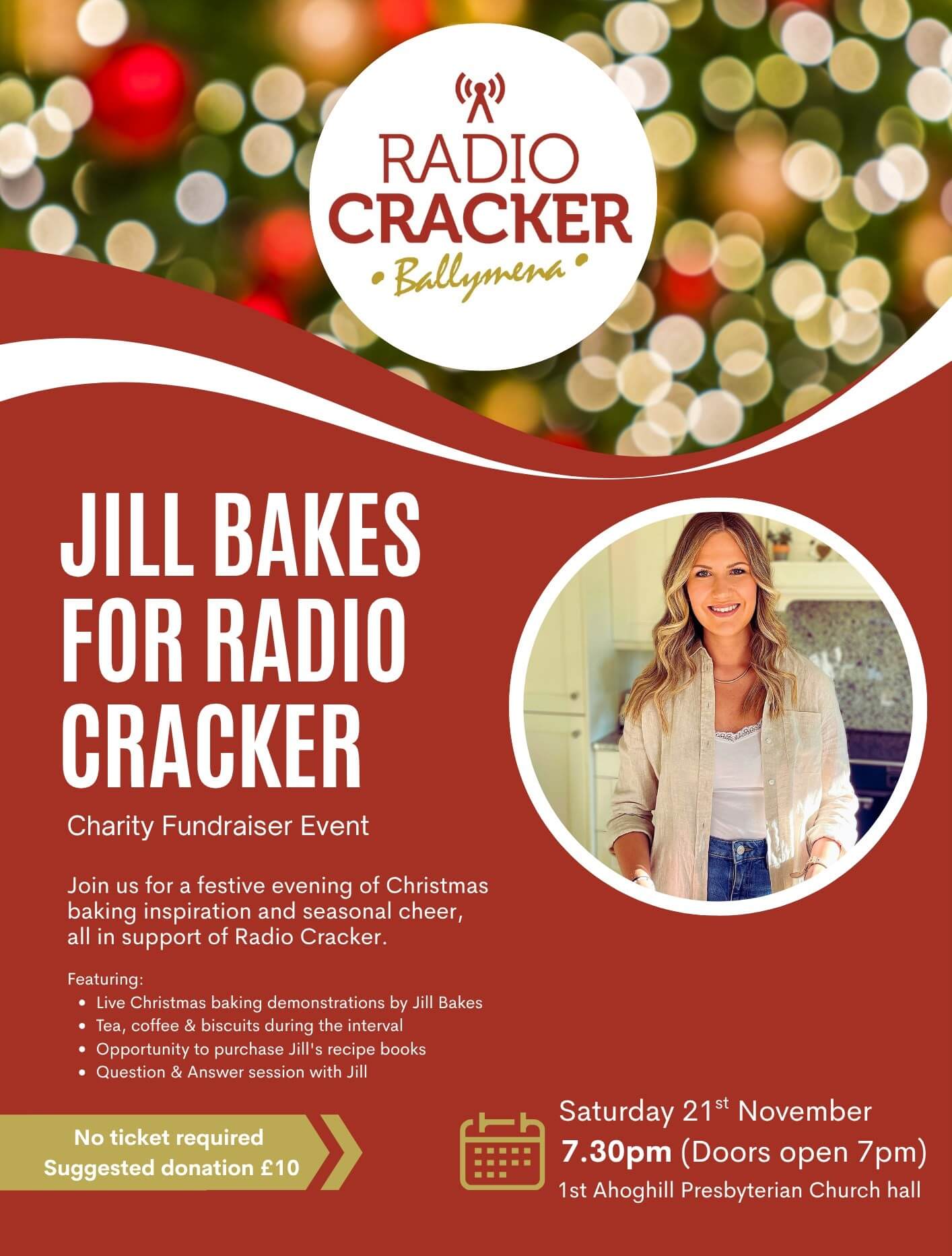 Flyer for Jill Bakes for Radio Cracker charity event